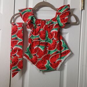 Watermelon romper infant with sash headband  Sz 80  NWOT